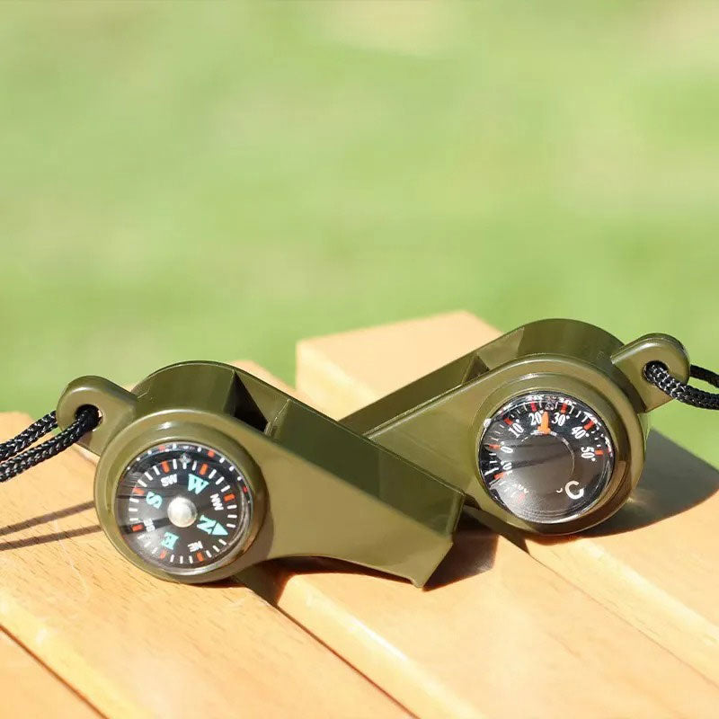 Fløjte med integreret kompas og termometer