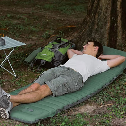 Letvægts luftmadras – Grøn/Grå med integreret fodpumpe