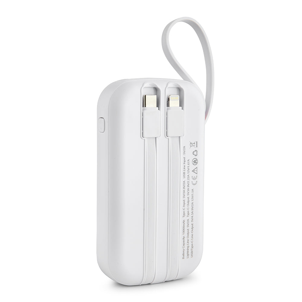 Xceed Powerbank – Indbyggede Kabler & Hurtig Opladning – Hvid