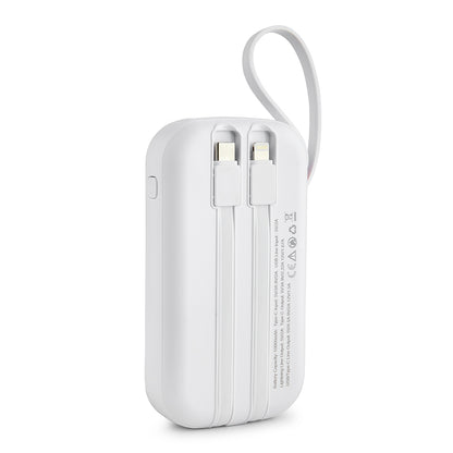 Xceed Powerbank – Indbyggede Kabler & Hurtig Opladning – Hvid