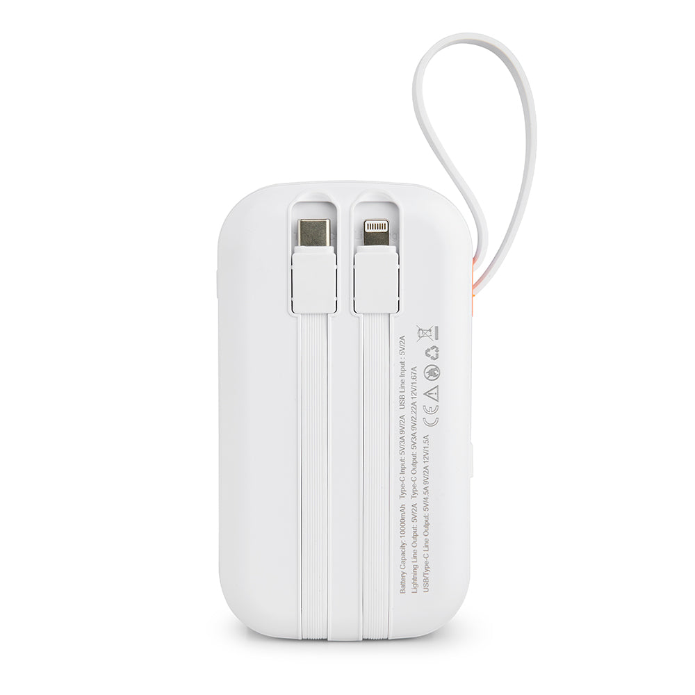 Xceed Powerbank – Indbyggede Kabler & Hurtig Opladning – Hvid